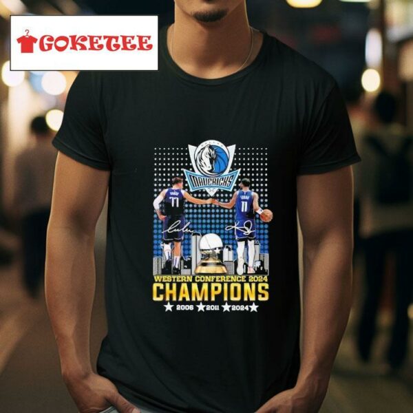 Dallas Mavericks Luka Doncic And Kyrie Irving Western Conference Champions Signatures Tshirt