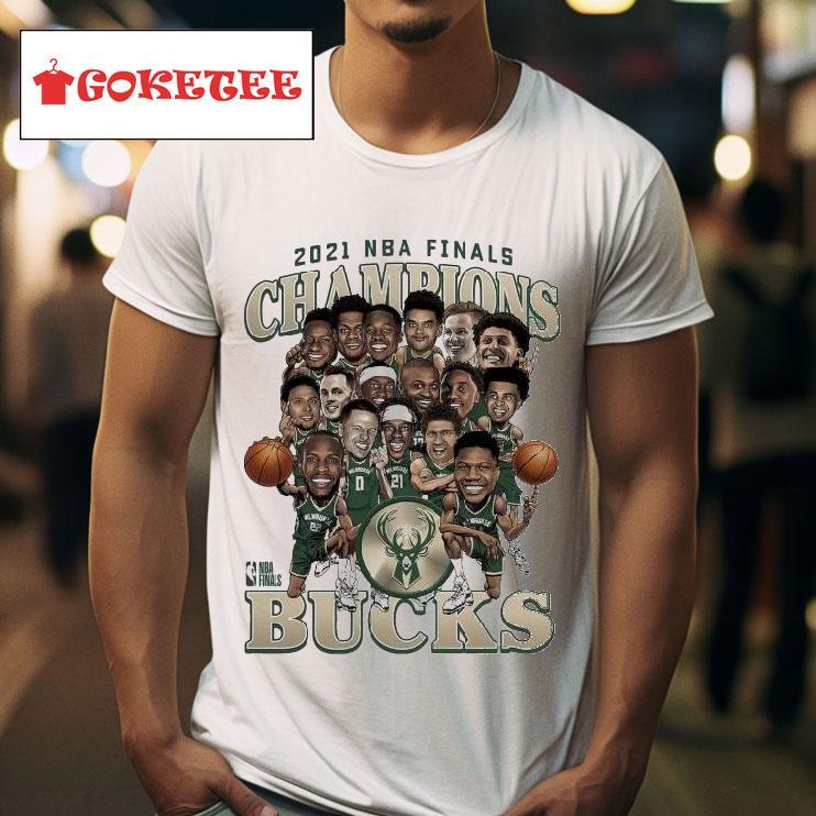 Milwaukee Bucks  Nba Finals Champions Team Caricature Roster Tshirt 