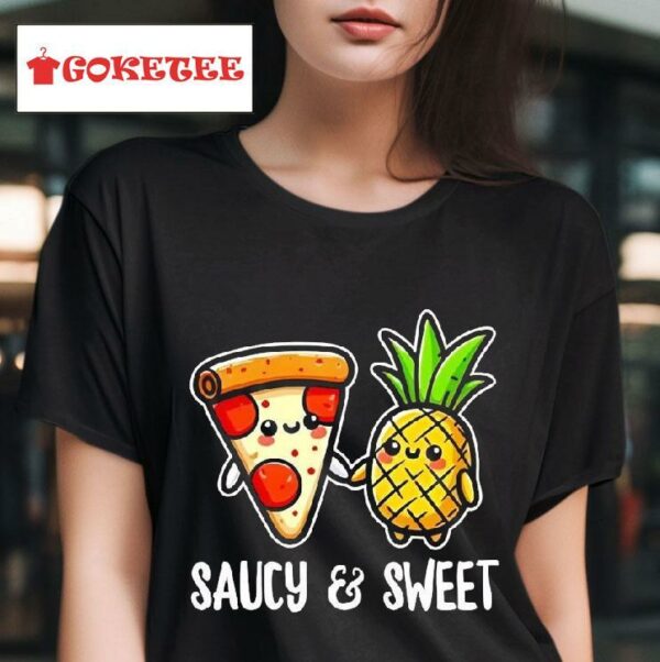 Saucy And Sweet Kawaii Food Friends Pizza And Pineapple Tshirt